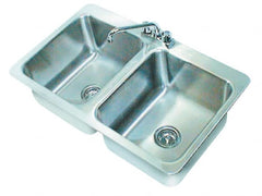 Advance Tabco - 14" Long x 16" Wide Inside, 2 Compartment, Stainless Steel Stainless Steel Drop In Sink - 18 Gauge, 33-1/2" Long x 20-1/2" Wide Outside, 10" Deep - Exact Tooling