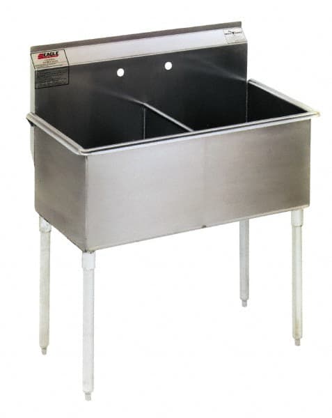Eagle MHC - 36" Long x 21" Wide Inside, 2 Compartment, Stainless Steel Stainless Steel Scullery Sink - 16 Gauge, 39" Long x 24-1/2" Wide x 42" High Outside, 14" Deep - Exact Tooling