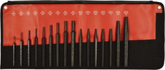 Mayhew - 16 Piece, 3/32 to 3/8", Assorted Brass Punch Kit - Hex Shank, Steel, Comes in Kit Bag - Exact Tooling