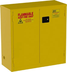 Jamco - 2 Door, 1 Shelf, Yellow Steel Standard Safety Cabinet for Flammable and Combustible Liquids - 44" High x 43" Wide x 18" Deep, Manual Closing Door, 3 Point Key Lock, 30 Gal Capacity - Exact Tooling