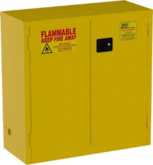 Jamco - 2 Door, 1 Shelf, Yellow Steel Standard Safety Cabinet for Flammable and Combustible Liquids - 44" High x 43" Wide x 18" Deep, Self Closing Door, 3 Point Key Lock, 30 Gal Capacity - Exact Tooling