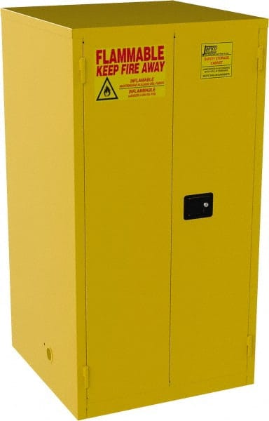 Jamco - 2 Door, 2 Shelf, Yellow Steel Standard Safety Cabinet for Flammable and Combustible Liquids - 65" High x 34" Wide x 34" Deep, Manual Closing Door, 3 Point Key Lock, 60 Gal Capacity - Exact Tooling