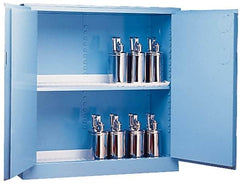Justrite - 2 Door, 2 Shelf, Blue Steel Standard Safety Cabinet for Corrosive Chemicals - 65" High x 34" Wide x 34" Deep, Manual Closing Door, 3 Point Key Lock, 60 Gal Capacity - Exact Tooling