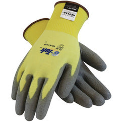 09-K1250/XXL Gloves w/Kevlar Brand - G-Tek KEV - Yellow 15G Kevlar/Lycra Seamless Knit - Gray PU Grip A2 - Exact Tooling