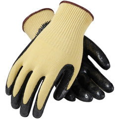 09-K1400/XS Gloves w/Kevlar Brand - G-Tek KEV - Yellow 10G Kevlar Shell - Black Nitrile Coat Smooth Grip - A2 - Exact Tooling