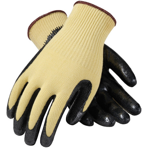 09-K1400/S Gloves w/Kevlar Brand - G-Tek KEV - Yellow 10G Kevlar Shell - Black Nitrile Coat Smooth Grip - A2 - Exact Tooling