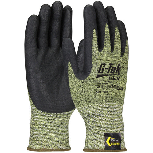 09-K1600/M Gloves w/Kevlar Brand - G-Tek KEV - Kevlar Engineered Yarn - Yel/Blk 13 Gauge - Nitrile Foam - A7 - Exact Tooling
