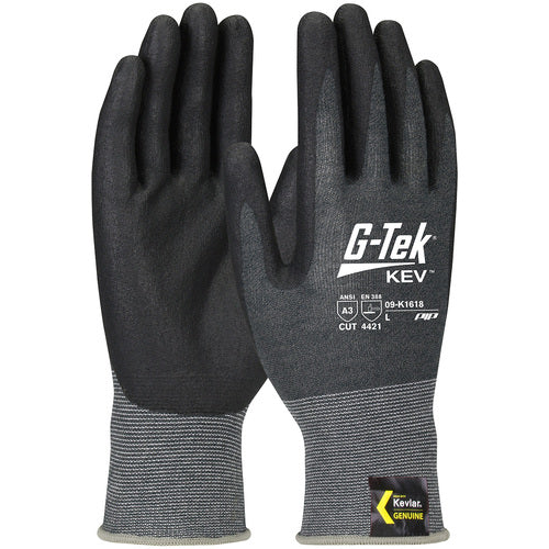 09-K1618/M Gloves w/Kevlar Brand - G-Tek KEV - Kevlar Engineered Yarn - Gray 18 Gauge - Nitrile Foam - ANSI A2 - Exact Tooling