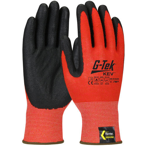 09-K1640/XL Gloves w/Kevlar Brand - G-Tek KEV - Kevlar Engineered Yarn - Red 13 Gauge - Nitrile Foam - ANSI A4 - Exact Tooling
