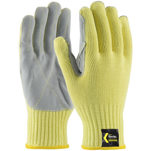 09-K300LP/S Gloves w/Kevlar Brand - Kut Gard - Yellow 7G Kevlar Shell - Cowhide Leather Palm - Med. Wgt - A4 - Exact Tooling
