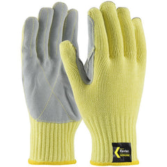 09-K300LP/L Gloves w/Kevlar Brand - Kut Gard - Yellow 7G Kevlar Shell - Cowhide Leather Palm - Med. Wgt - A4 - Exact Tooling