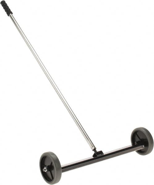 Shields Magnetics - 18 & 20" Long Push Magnetic Sweeper with Wheels - 2-1/2" Wide x 1" High x 42" Long, 5" Wheel Diam, 1-1/2" Clearance - Exact Tooling