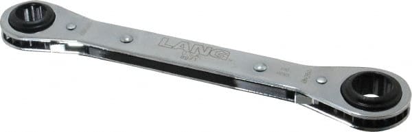Lang - 5/8" x 3/4" 12 Point Reversible Ratcheting Box Wrench - Double End, 8-1/8" OAL, Steel, Nickel Chrome Finish - Exact Tooling
