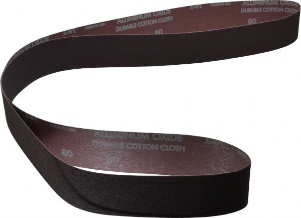 Norton - 2" Wide x 72" OAL, 80 Grit, Aluminum Oxide Abrasive Belt - Aluminum Oxide, Medium, Coated, X Weighted Cloth Backing, Series R228 - Exact Tooling