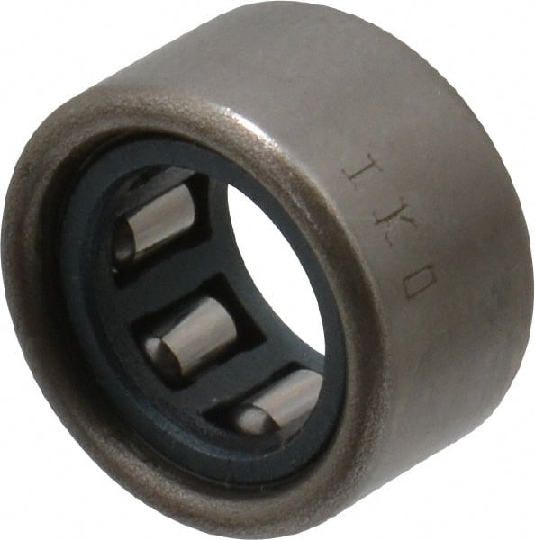 IKO - 1/4" Bore Diam, 360 Lb. Dynamic Capacity, 1/4 x 7/16 x 1/4", Caged, Open End, Shell Needle Roller Bearing - 7/16" Outside Diam, 1/4" Wide - Exact Tooling