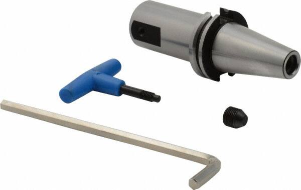 Iscar - CAT40 Outside Taper, CF4 Inside Modular Connection, CAT to Click-Fit Taper Adapter - 4" Projection, 1.752" Nose Diam, Through Coolant - Exact Tooling