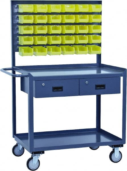 Jamco - Durable Utility Carts with Rack Mobile Workbench and Louvered Panel - Steel, Gray, 30" Long x 36" Deep x 62" High - Exact Tooling