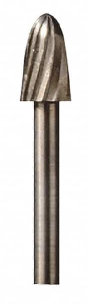 Dremel - 1/4" Cut Diam, 1/8" Shank Diam, Tree with Radius Head Single Cut Burr - High Speed Steel, Radius End - Exact Tooling