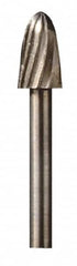 Dremel - 1/4" Cut Diam, 1/8" Shank Diam, Tree with Radius Head Single Cut Burr - High Speed Steel, Radius End - Exact Tooling