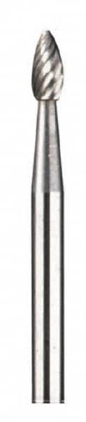 Dremel - 1/8" Cut Diam, 1/8" Shank Diam, Flame Head Double Cut Burr - Carbide, Radius End, 7/32" LOC - Exact Tooling