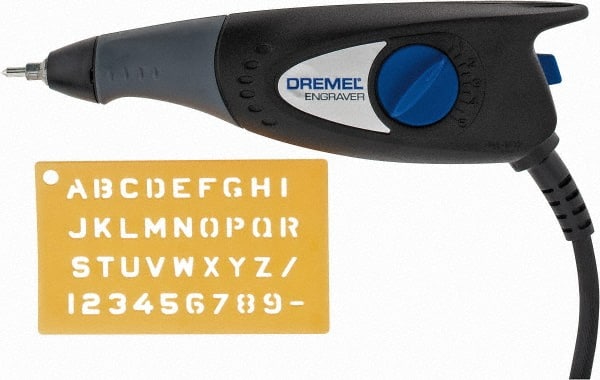 Dremel - 7,200 BPM, Electric Engraving Pen - 2 amps, Includes 9924 Carbide Point; Engraver Tool; Letter/Number Template Kit - Exact Tooling