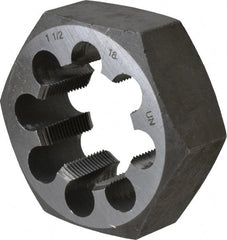 Interstate - 1-1/2 - 18 UNEF Thread, 2-9/16" Hex, Right Hand Thread, Hex Rethreading Die - Carbon Steel, 1" Thick - Exact Tooling