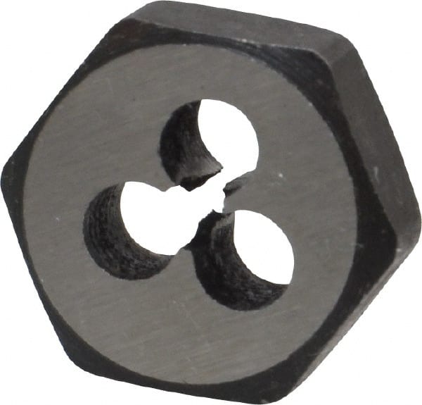 Interstate - #2-56 UNC Thread, 19/32" Hex, Right Hand Thread, Hex Rethreading Die - Carbon Steel, 1/4" Thick - Exact Tooling
