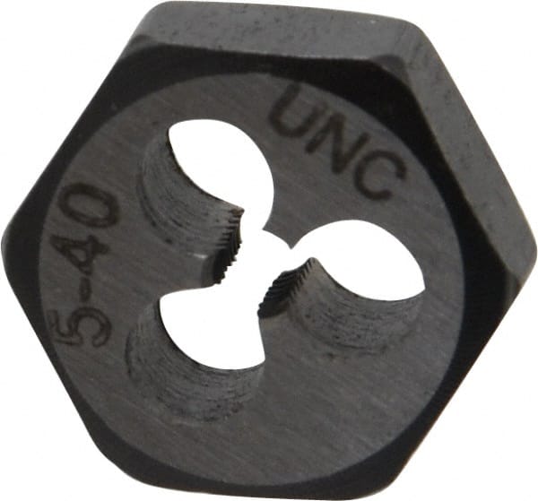 Interstate - #5-40 UNC Thread, 19/32" Hex, Right Hand Thread, Hex Rethreading Die - Carbon Steel, 1/4" Thick - Exact Tooling