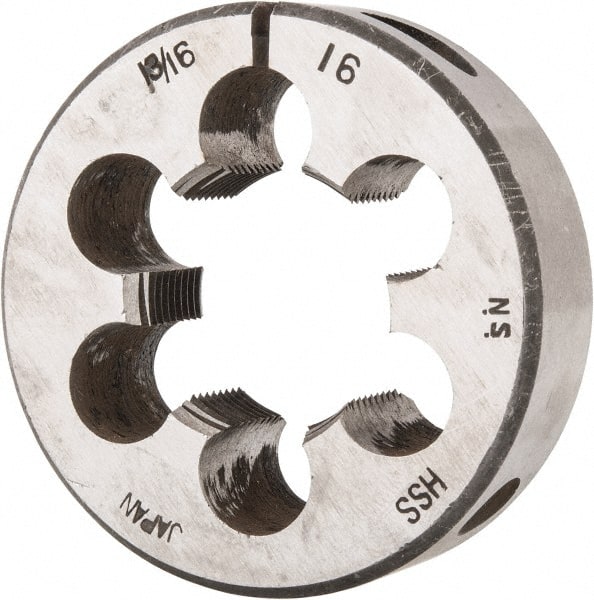 Interstate - 1-3/16 - 16 UNS Thread, 2-1/2" Outside Diam High Speed Steel Round Die - Right Hand Thread, Adjustable - Exact Tooling