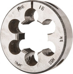 Interstate - 1-3/16 - 16 UNS Thread, 2-1/2" Outside Diam High Speed Steel Round Die - Right Hand Thread, Adjustable - Exact Tooling
