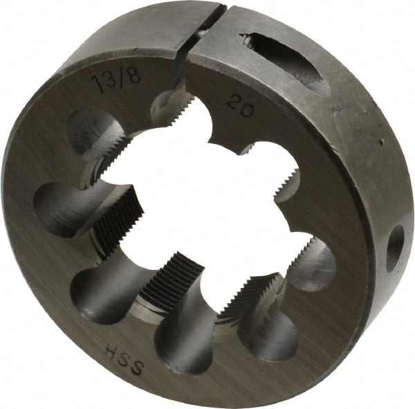 Interstate - 1-3/8 - 20 UNS Thread, 2-1/2" Outside Diam High Speed Steel Round Die - Right Hand Thread, Adjustable - Exact Tooling
