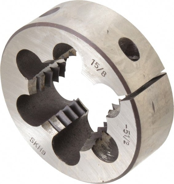 Interstate - 1-5/8 - 5-1/2 Thread, 3" Outside Diam High Speed Steel Round Die - Right Hand Thread, Adjustable - Exact Tooling
