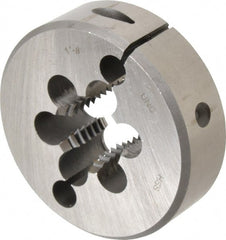 Interstate - 1-8 UNC Thread, 3" Outside Diam High Speed Steel Round Die - Right Hand Thread, Adjustable - Exact Tooling