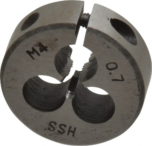 Interstate - M4x0.70 Metric Coarse Thread, 1" Outside Diam High Speed Steel Round Die - Right Hand Thread, Adjustable - Exact Tooling