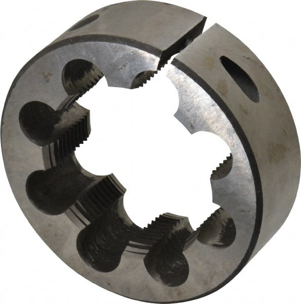 Interstate - M48x2.00 Metric Fine Thread, 3" Outside Diam High Speed Steel Round Die - Right Hand Thread, Adjustable - Exact Tooling