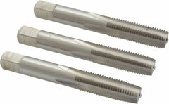 Interstate - M10x1.25 Metric Fine, 4 Flute, Bottoming, Plug & Taper, Bright Finish, High Speed Steel Tap Set - Right Hand Cut, 2-15/16" OAL, 1-1/4" Thread Length - Exact Tooling