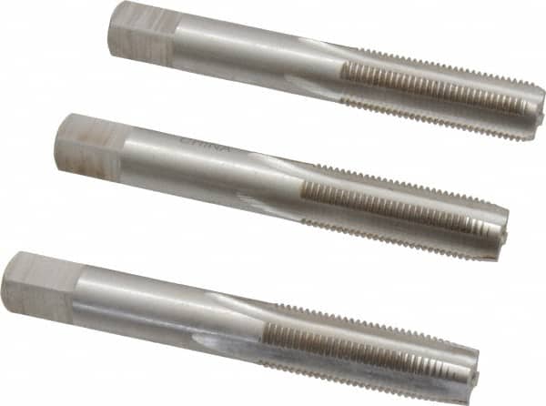Interstate - M10x1.00 Metric Fine, 4 Flute, Bottoming, Plug & Taper, Bright Finish, High Speed Steel Tap Set - Right Hand Cut, 2-15/16" OAL, 1-1/4" Thread Length - Exact Tooling