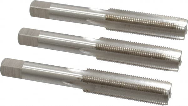 Interstate - M12x1.00 Metric Fine, 4 Flute, Bottoming, Plug & Taper, Bright Finish, High Speed Steel Tap Set - Right Hand Cut, 3-3/8" OAL, 1-21/32" Thread Length - Exact Tooling