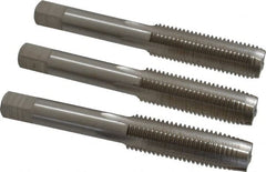 Interstate - M12x1.50 Metric Fine, 4 Flute, Bottoming, Plug & Taper, Bright Finish, High Speed Steel Tap Set - Right Hand Cut, 3-3/8" OAL, 1-21/32" Thread Length - Exact Tooling