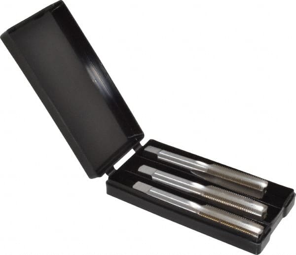 Interstate - M14x1.25 Metric Fine, 4 Flute, Bottoming, Plug & Taper, Bright Finish, High Speed Steel Tap Set - Right Hand Cut, 3-19/32" OAL, 1-21/32" Thread Length - Exact Tooling