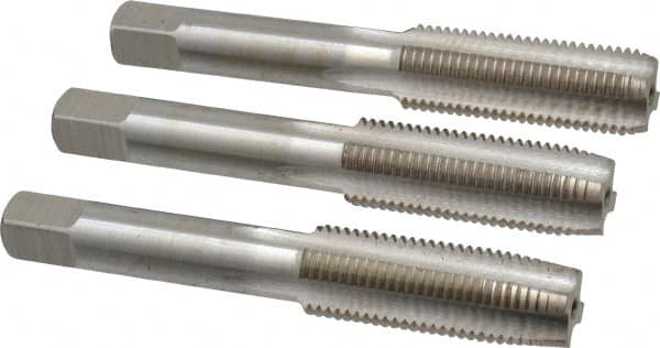 Interstate - M14x1.50 Metric Fine, 4 Flute, Bottoming, Plug & Taper, Bright Finish, High Speed Steel Tap Set - Right Hand Cut, 3-19/32" OAL, 1-21/32" Thread Length - Exact Tooling