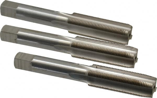 Interstate - M14x1.00 Metric Fine, 4 Flute, Bottoming, Plug & Taper, Bright Finish, High Speed Steel Tap Set - Right Hand Cut, 3-19/32" OAL, 1-21/32" Thread Length - Exact Tooling