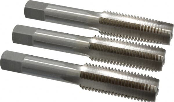 Interstate - M16x2.00 Metric Coarse, 4 Flute, Bottoming, Plug & Taper, Bright Finish, High Speed Steel Tap Set - Right Hand Cut, 3-13/16" OAL, 1-13/16" Thread Length - Exact Tooling