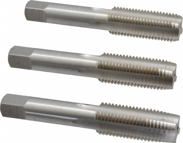 Interstate - M18x2.00 Metric Fine, 4 Flute, Bottoming, Plug & Taper, Bright Finish, High Speed Steel Tap Set - Right Hand Cut, 4-1/32" OAL, 1-13/16" Thread Length - Exact Tooling