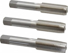 Interstate - M18x2.00 Metric Fine, 4 Flute, Bottoming, Plug & Taper, Bright Finish, High Speed Steel Tap Set - Right Hand Cut, 4-1/32" OAL, 1-13/16" Thread Length - Exact Tooling