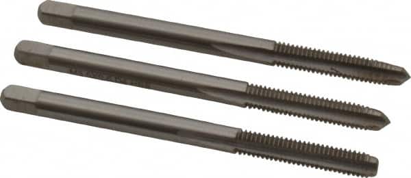 Interstate - M3.5x0.60 Metric Coarse, 3 Flute, Bottoming, Plug & Taper, Bright Finish, High Speed Steel Tap Set - Right Hand Cut, 2" OAL, 11/16" Thread Length - Exact Tooling