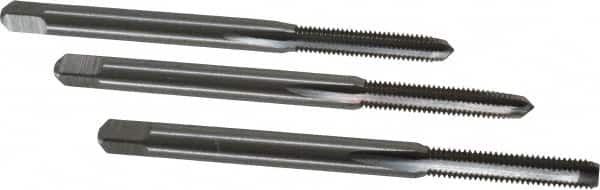 Interstate - M3x0.50 Metric Coarse, 3 Flute, Bottoming, Plug & Taper, Bright Finish, High Speed Steel Tap Set - Right Hand Cut, 1-15/16" OAL, 5/8" Thread Length - Exact Tooling
