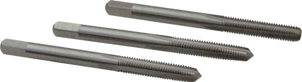 Interstate - M5x0.75 Metric Fine, 4 Flute, Bottoming, Plug & Taper, Bright Finish, High Speed Steel Tap Set - Right Hand Cut, 2-3/8" OAL, 7/8" Thread Length - Exact Tooling