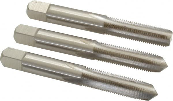 Interstate - M9x1.00 Metric Fine, 4 Flute, Bottoming, Plug & Taper, Bright Finish, High Speed Steel Tap Set - Right Hand Cut, 2-15/16" OAL, 1-1/4" Thread Length - Exact Tooling
