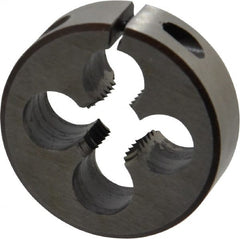 Interstate - M12x1.75 Metric Coarse Thread, 1-1/2" Outside Diam High Speed Steel Round Die - 1/2" Thick, Left Hand Thread, Adjustable - Exact Tooling